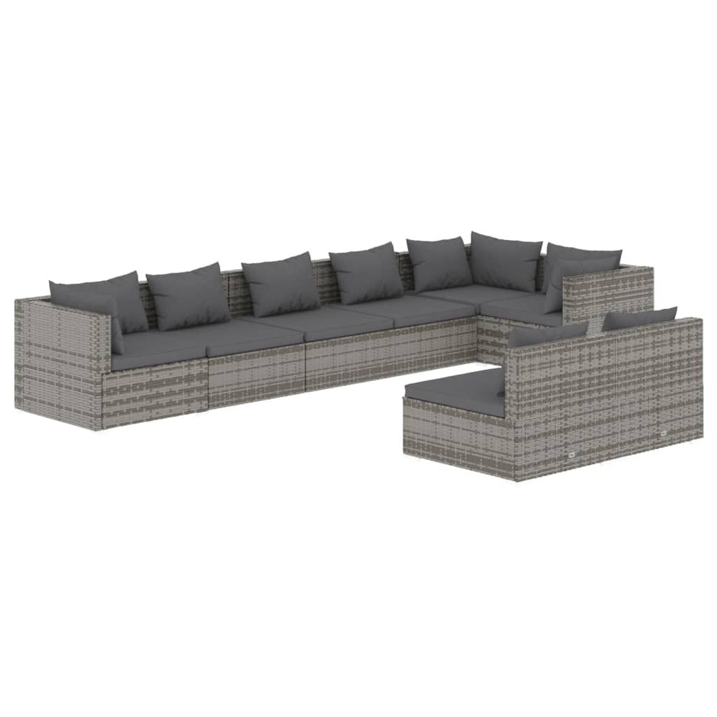 vidaXL 8 Piece Garden Lounge Set with Cushions Grey Poly Rattan
