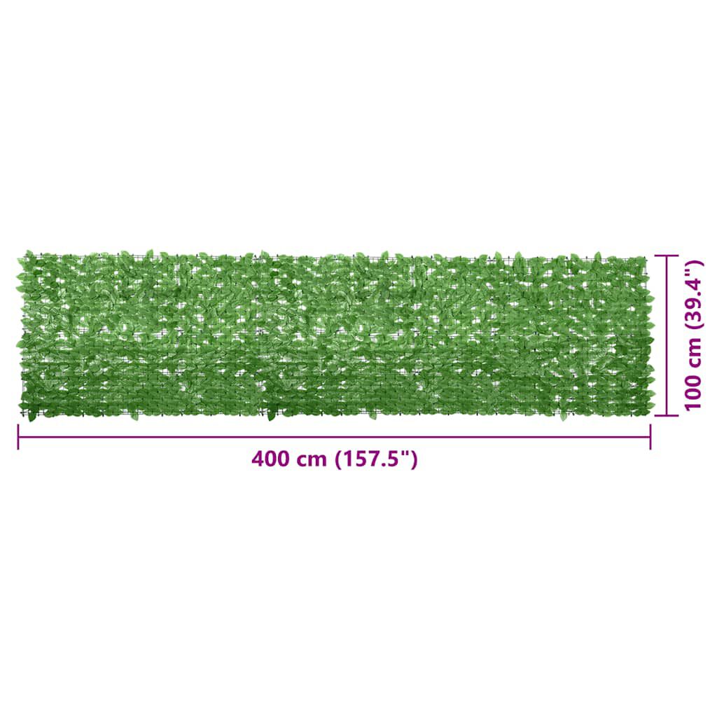 vidaXL Balcony Screen with Green Leaves 400x100 cm