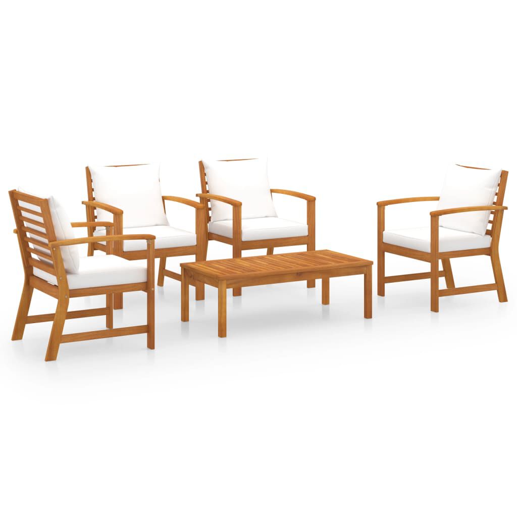 vidaXL 5 Piece Garden Lounge Set with Cushion Solid Acacia Wood