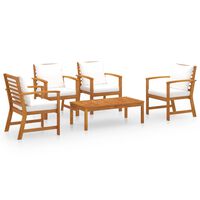 vidaXL 5 Piece Garden Lounge Set with Cushion Solid Acacia Wood, cream vidaXL 5 Piece Garden Lounge Set with Cushion Solid Acacia Wood