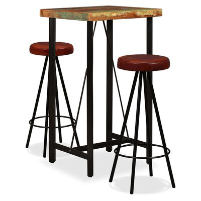 vidaXL Bar Set 3 Pieces Solid Wood Reclaimed and Genuine Leather,  vidaXL Bar Set 3 Pieces Solid Wood Reclaimed and Genuine Leather