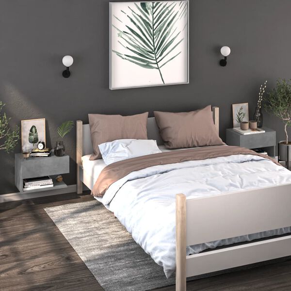 vidaXL Wall-mounted Bedside Cabinet Concrete Grey