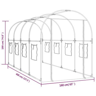 vidaXL Greenhouse Transparent 160x400x190 cm PVC&Powder-coated Steel,  vidaXL Greenhouse Transparent 160x400x190 cm PVC&Powder-coated Steel