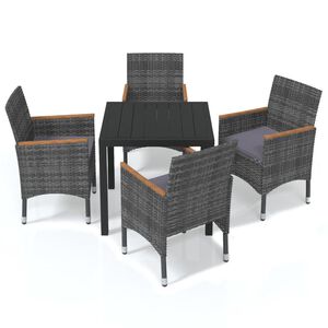 vidaXL 5 Piece Garden Dining Set with Cushions Poly Rattan Grey