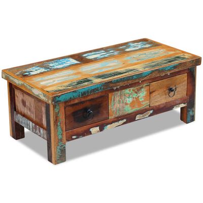 vidaXL Coffee Table Drawers Solid Reclaimed Wood 90x45x35 cm, multicolour vidaXL Coffee Table Drawers Solid Reclaimed Wood 90x45x35 cm