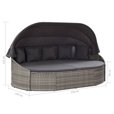 vidaXL Outdoor Lounge Bed with Canopy Poly Rattan Grey, grey vidaXL Outdoor Lounge Bed with Canopy Poly Rattan Grey