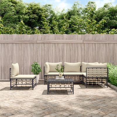 vidaXL 6 Piece Garden Lounge Set with Cushions Anthracite Poly Rattan