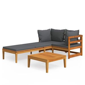 vidaXL 3 Piece Garden Lounge Set with Dark Grey Cushions Acacia Wood