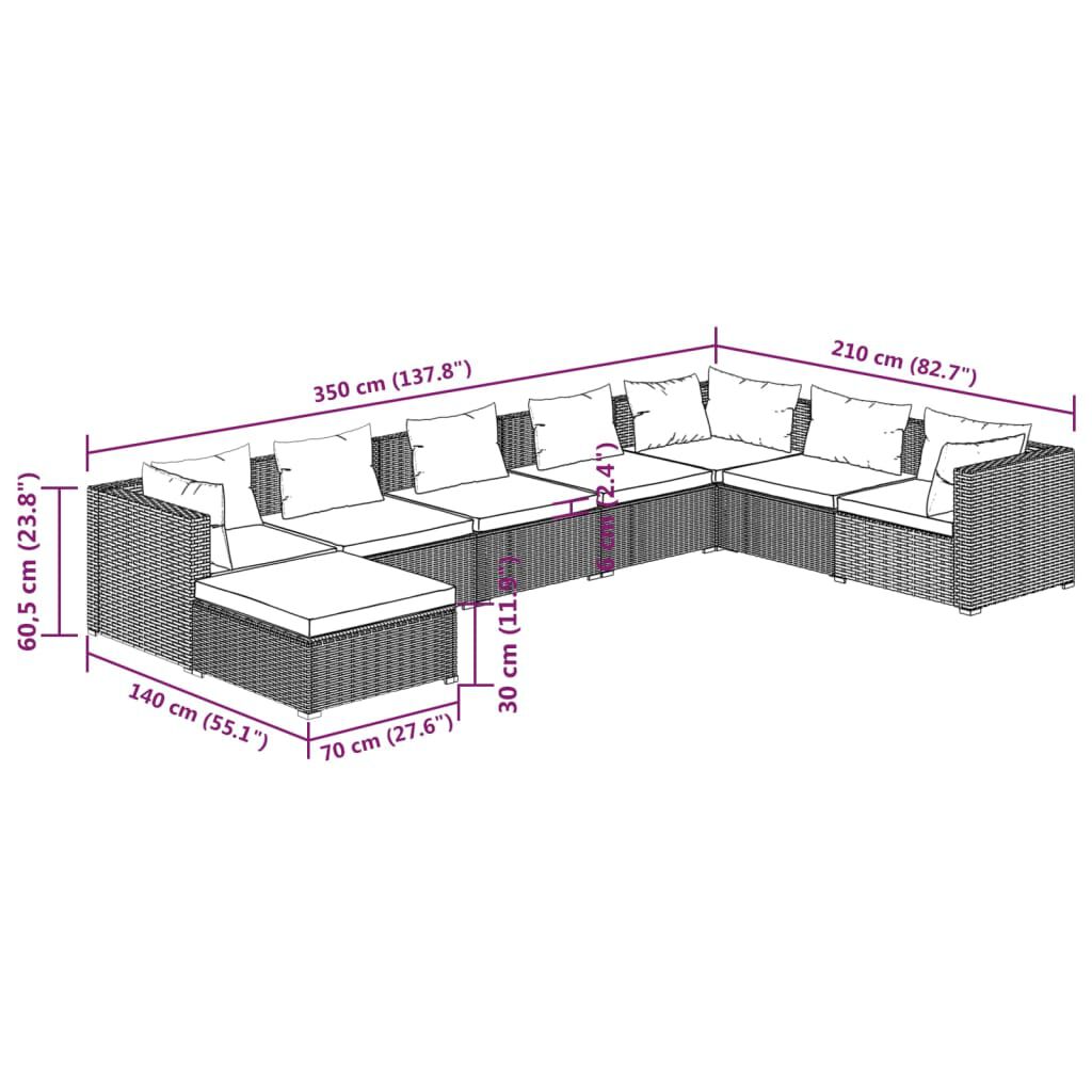 vidaXL 8 Piece Garden Lounge Set with Cushions Poly Rattan Grey