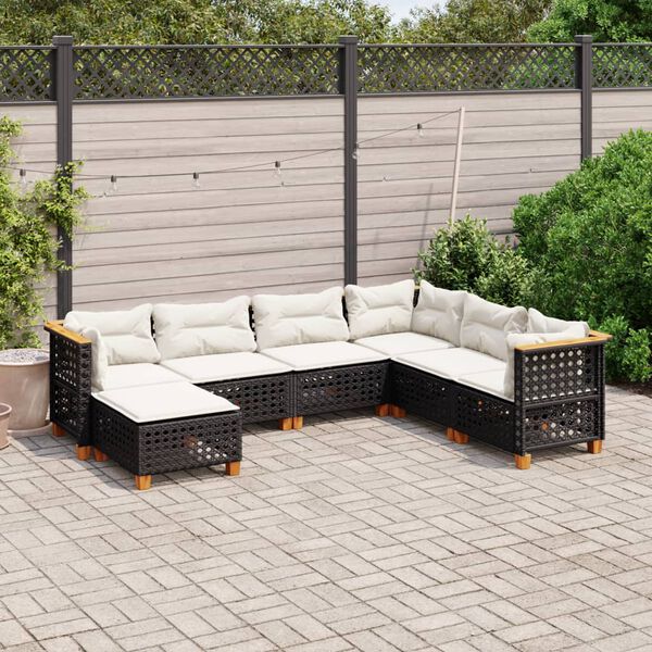 vidaXL 7 Piece Garden Sofa Set with Cushions Black Poly Rattan
