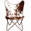 vidaXL Butterfly Chair Brown and White Real Cowhide Leather