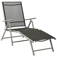 vidaXL Folding Sun Lounger Textilene and Aluminium Black and Silver,  vidaXL Folding Sun Lounger Textilene and Aluminium Black and Silver
