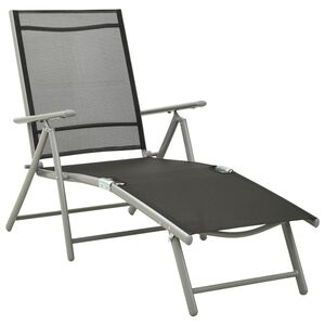 vidaXL Folding Sun Lounger Textilene and Aluminium Black and Silver