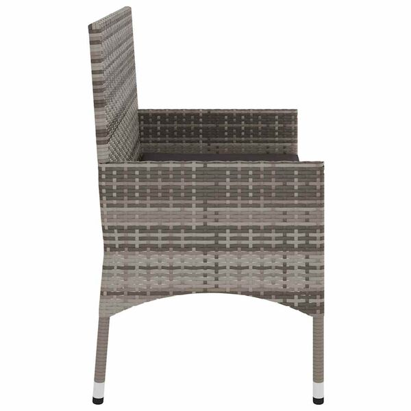 vidaXL 2-Seater Garden Bench with Cushions Grey Poly Rattan