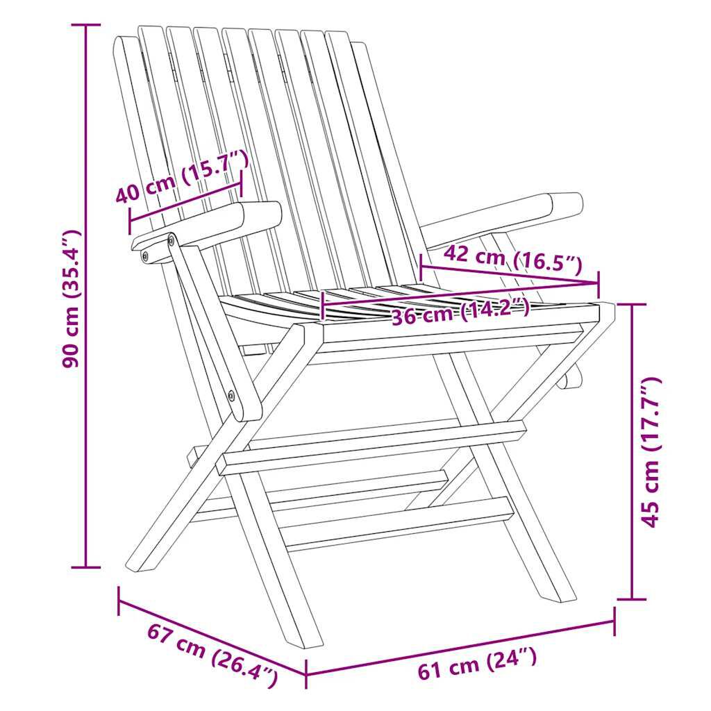 vidaXL Folding Garden Chairs 2 pcs 61x67x90 cm Solid Wood Teak