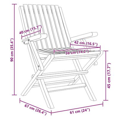 vidaXL Folding Garden Chairs 2 pcs 61x67x90 cm Solid Wood Teak,  vidaXL Folding Garden Chairs 2 pcs 61x67x90 cm Solid Wood Teak