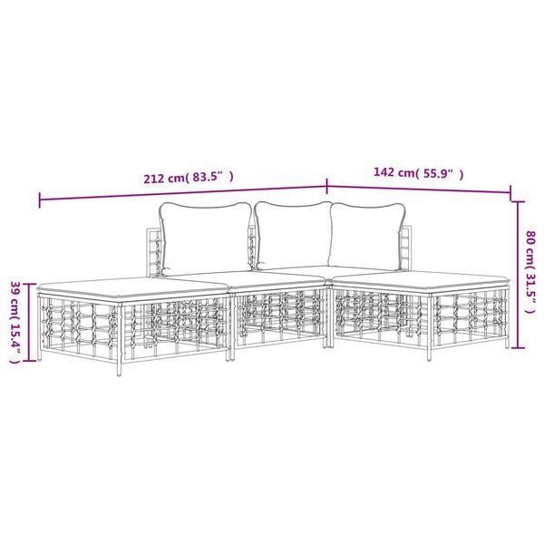 vidaXL 4 Piece Garden Lounge Set with Cushions Anthracite Poly Rattan