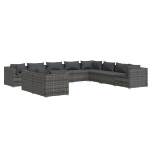 vidaXL 10 Piece Garden Lounge Set with Cushions Grey Poly Rattan