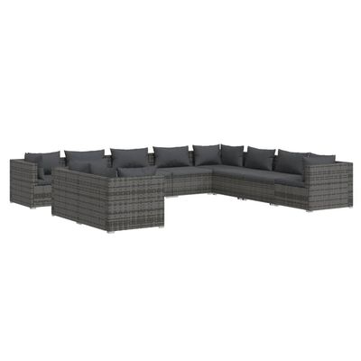 vidaXL 10 Piece Garden Lounge Set with Cushions Grey Poly Rattan, grey and anthracite vidaXL 10 Piece Garden Lounge Set with Cushions Grey Poly Rattan