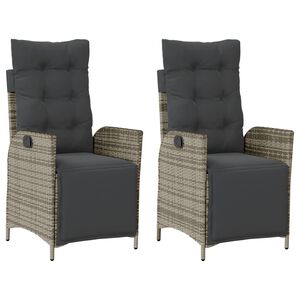 vidaXL Reclining Garden Chairs 2 pcs with Footrest Grey Poly Rattan