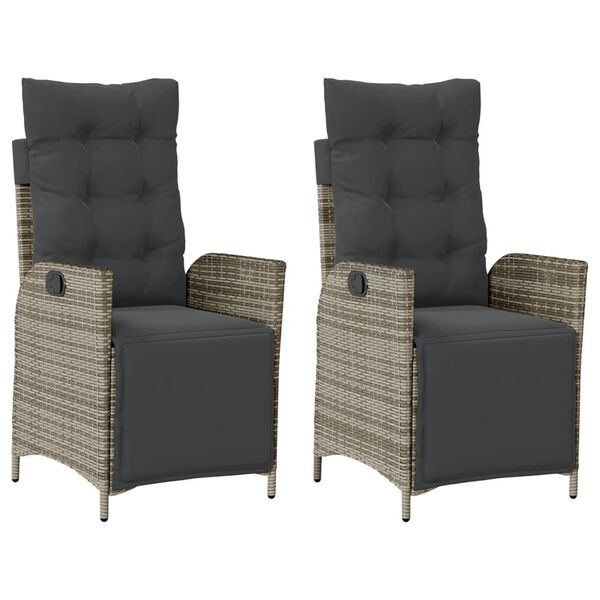 vidaXL Reclining Garden Chairs 2 pcs with Footrest Grey Poly Rattan