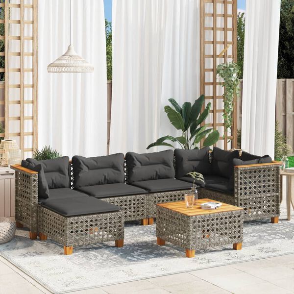 vidaXL 7 Piece Garden Sofa Set with Cushions Grey Poly Rattan