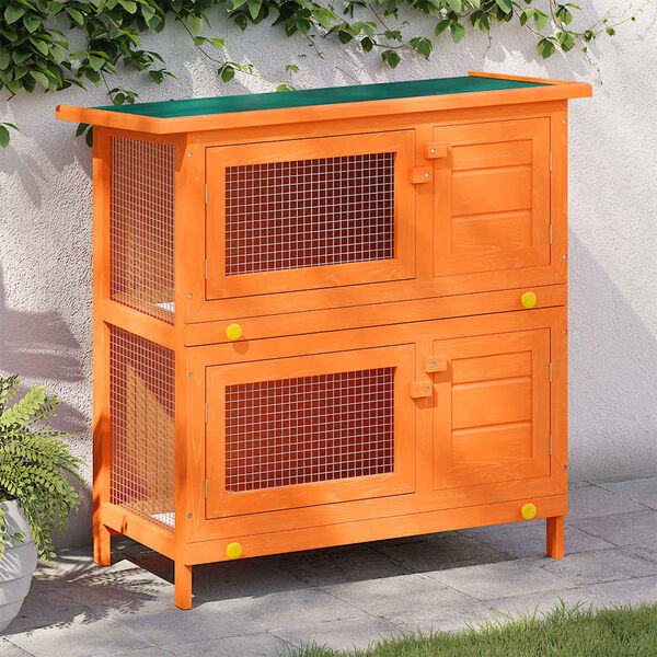 vidaXL Outdoor Rabbit Hutch Small Pet Cage 4 Door Wood