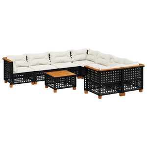 vidaXL 9 Piece Garden Sofa Set with Cushions Black Poly Rattan