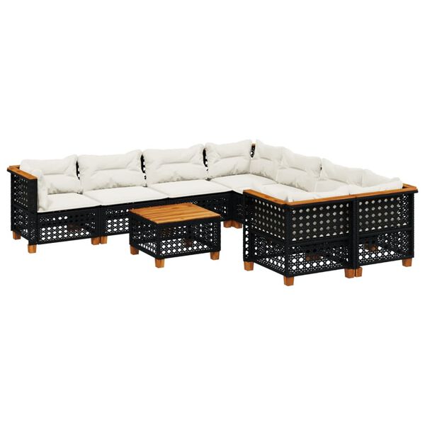 vidaXL 9 Piece Garden Sofa Set with Cushions Black Poly Rattan
