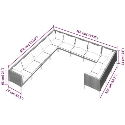 vidaXL 11 Piece Garden Lounge Set with Cushions Poly Rattan Dark Grey,  vidaXL 11 Piece Garden Lounge Set with Cushions Poly Rattan Dark Grey
