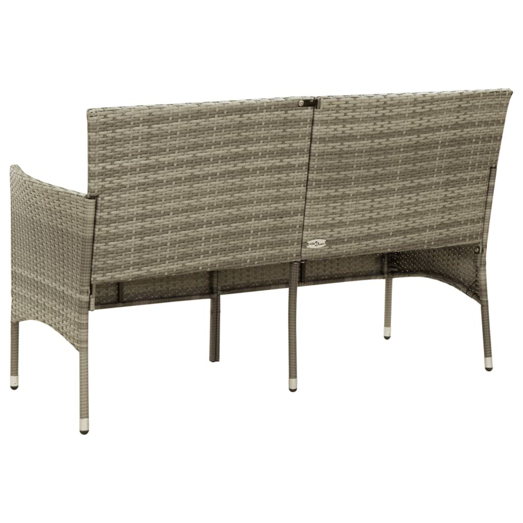 vidaXL 3-Seater Garden Sofa with Cushion Grey Poly Rattan