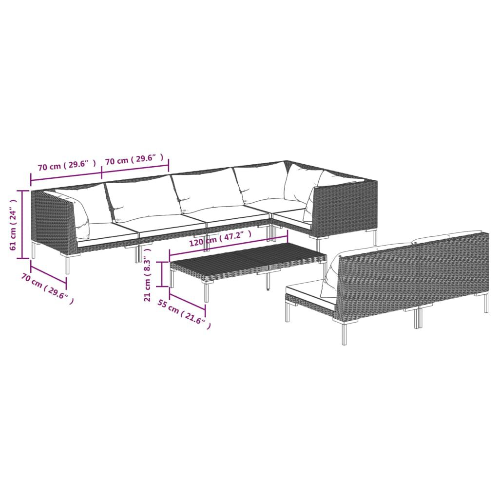 vidaXL 8 Piece Garden Lounge Set with Cushions Poly Rattan Dark Grey