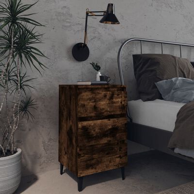 vidaXL Bed Cabinet with Metal Legs Smoked Oak 40x35x69 cm, smoked oak vidaXL Bed Cabinet with Metal Legs Smoked Oak 40x35x69 cm