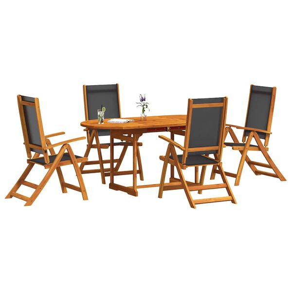 vidaXL 5 Piece Garden Dining Set Solid Wood Acacia and Textilene