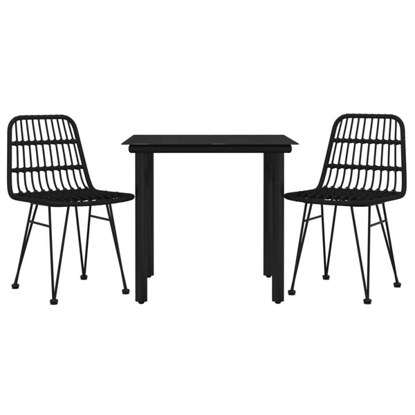 vidaXL 3 Piece Garden Dining Set Black Poly Rattan