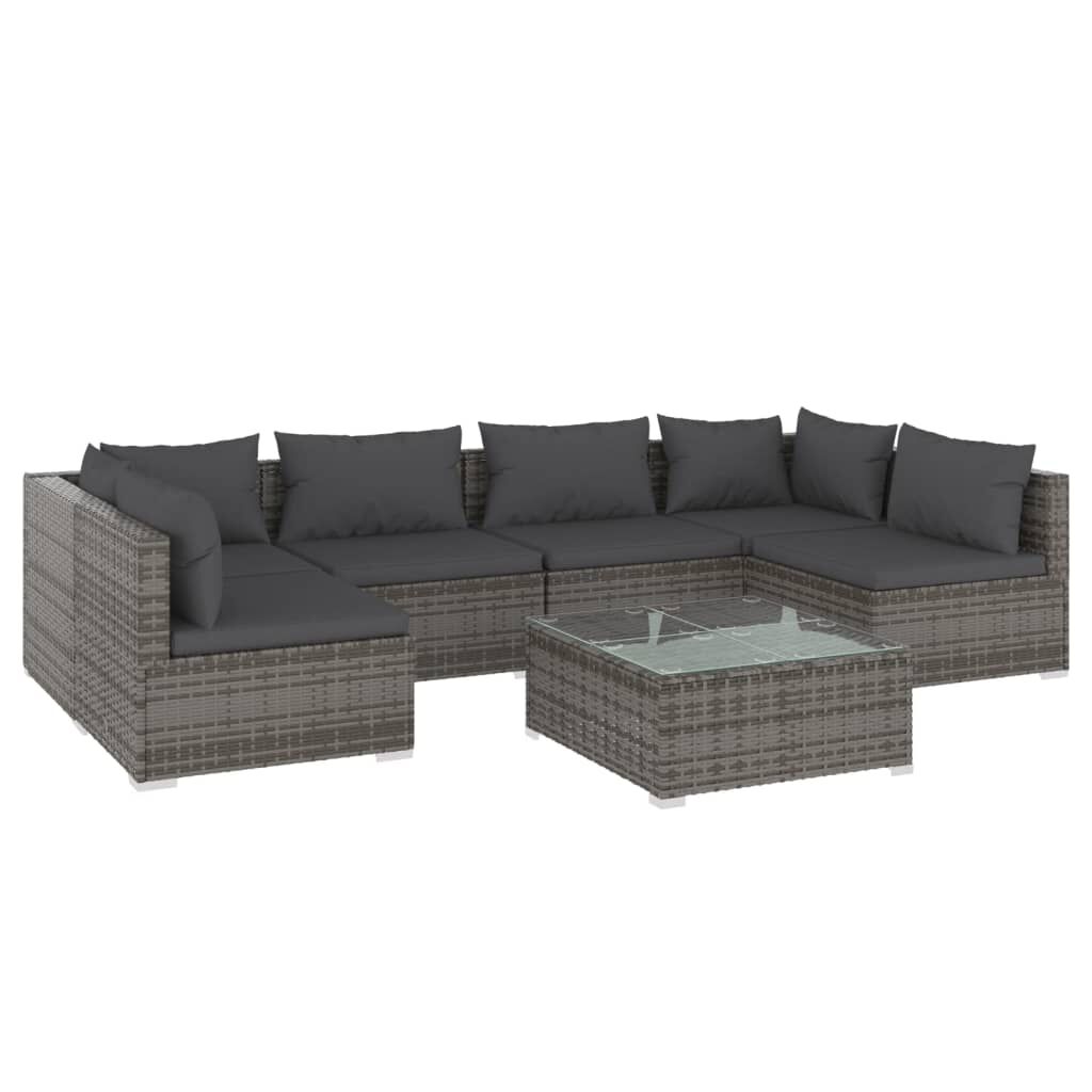 vidaXL 7 Piece Garden Lounge Set with Cushions Poly Rattan Grey