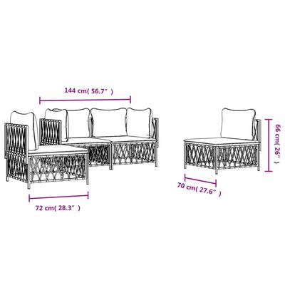 vidaXL 4 Piece Garden Lounge Set with Cushions White Steel, white vidaXL 4 Piece Garden Lounge Set with Cushions White Steel