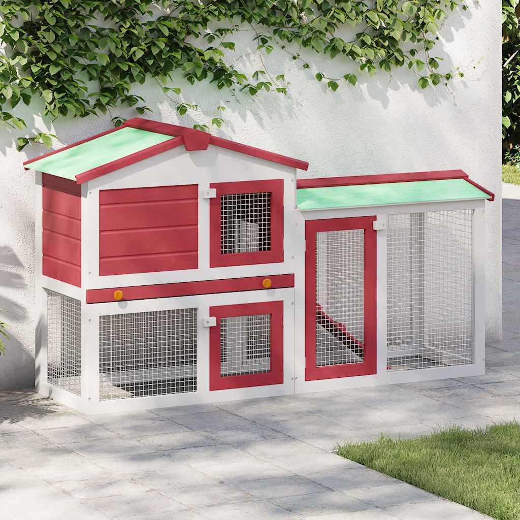 vidaXL Outdoor Large Rabbit Hutch Red and White 145 x 45 x 84 Wood