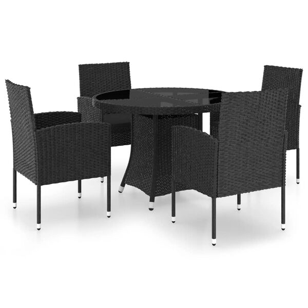 vidaXL 5 Piece Garden Dining Set Poly Rattan Black