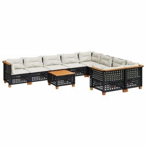 vidaXL 10 Piece Garden Sofa Set with Cushions Black Poly Rattan