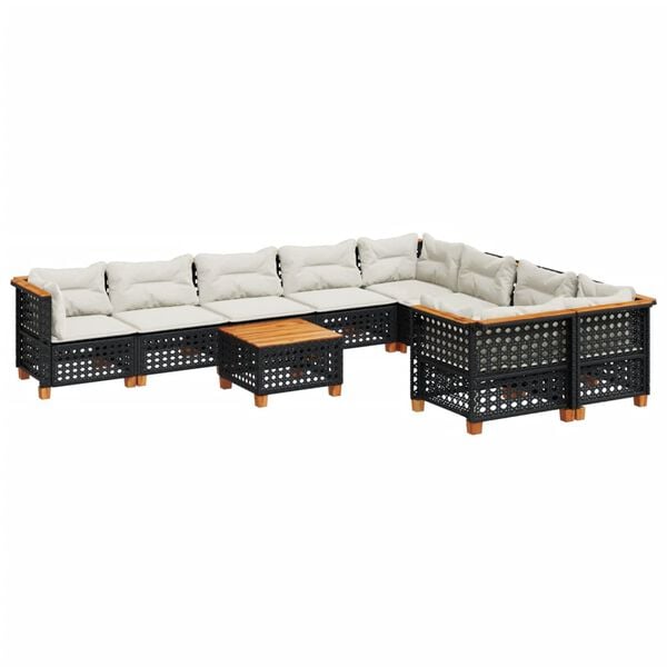 vidaXL 10 Piece Garden Sofa Set with Cushions Black Poly Rattan