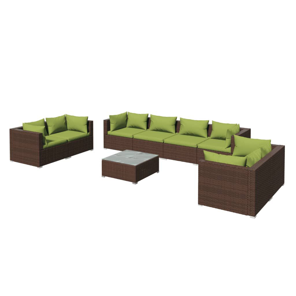 vidaXL 9 Piece Garden Lounge Set with Cushions Poly Rattan Brown