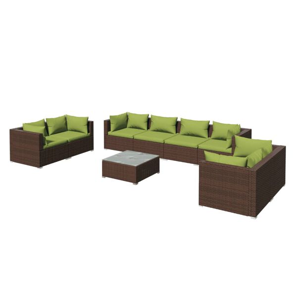 vidaXL 9 Piece Garden Lounge Set with Cushions Poly Rattan Brown