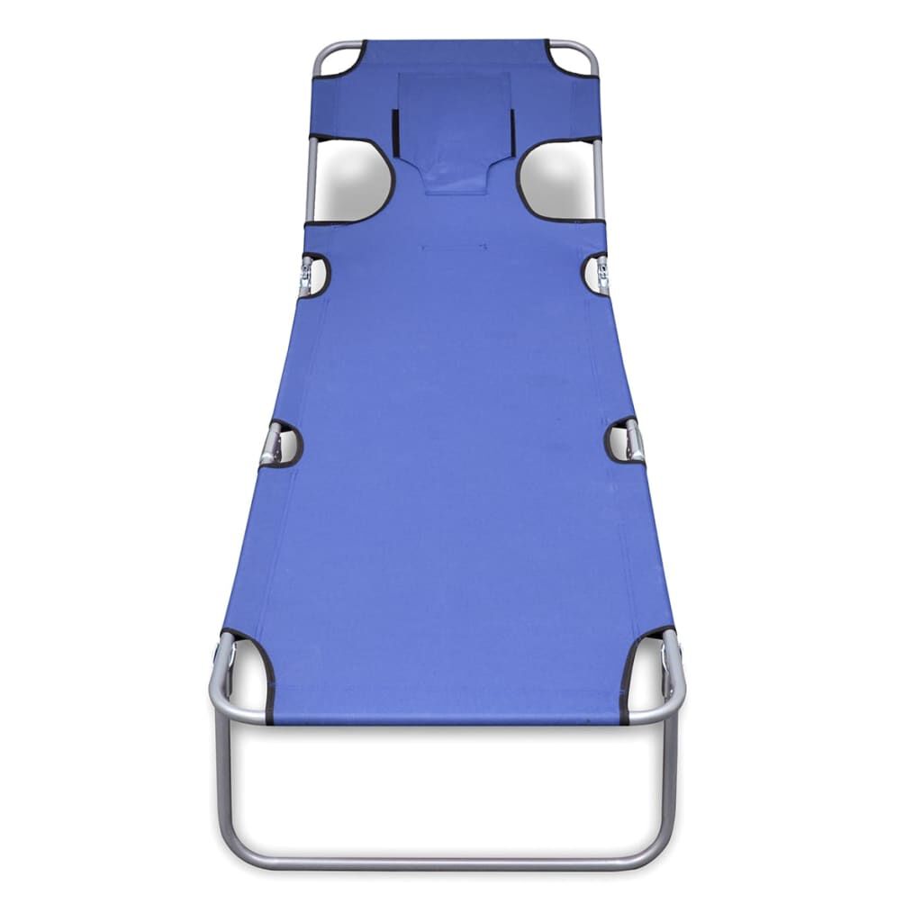 vidaXL Folding Sun Lounger with Head Cushion Powder-coated Steel Blue