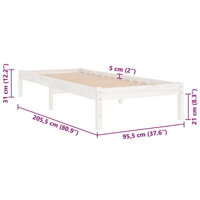 vidaXL Bed Frame without Mattress White Solid Wood 90x200 cm, white vidaXL Bed Frame without Mattress White Solid Wood 90x200 cm