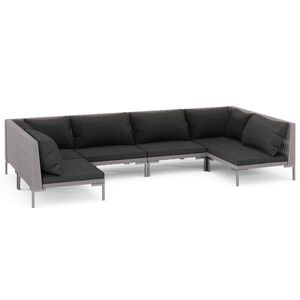 vidaXL 6 Piece Garden Lounge Set with Cushions Poly Rattan Dark Grey