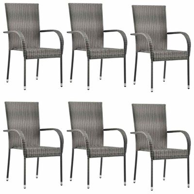 vidaXL Stackable Outdoor Chairs 6 pcs Grey Poly Rattan, grey vidaXL Stackable Outdoor Chairs 6 pcs Grey Poly Rattan