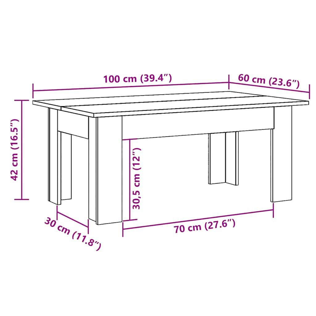 vidaXL Coffee Table Black 100x60x42 cm Engineered Wood