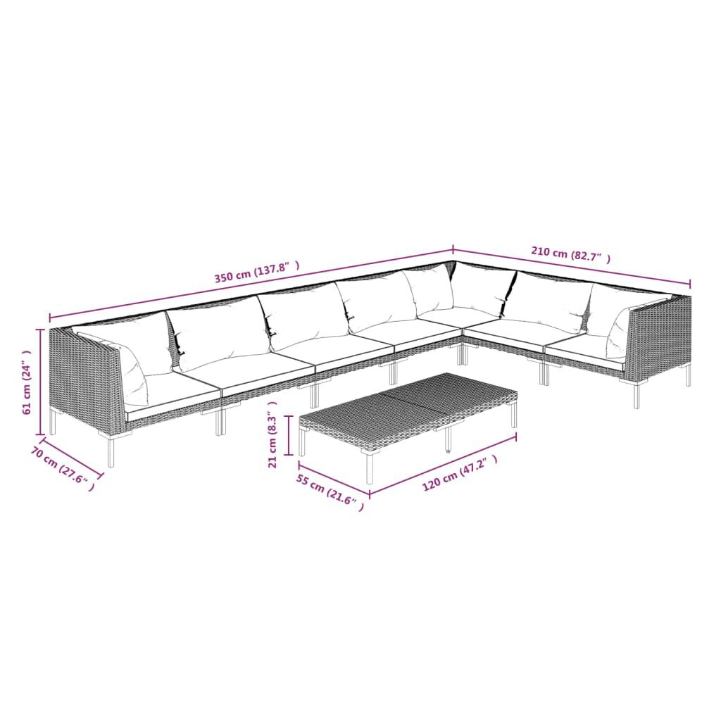 vidaXL 8 Piece Garden Lounge Set with Cushions Poly Rattan Dark Grey