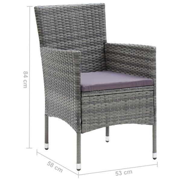 vidaXL 3 Piece Garden Dining Set with Cushions Poly Rattan Grey